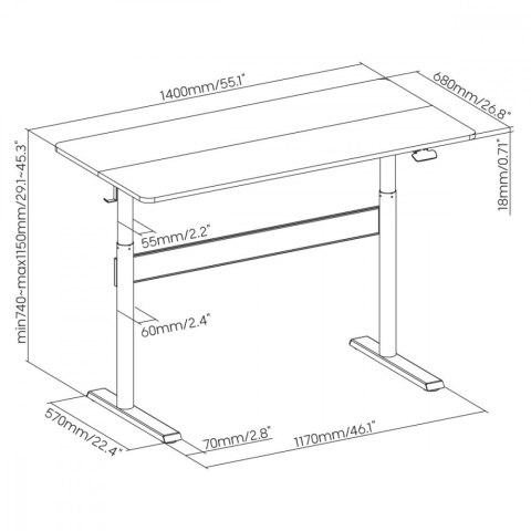 Biurko stolik z blatem 140x68cm ER453 regulacja Biurko stolik z blatem 140x68cm ER453 regulacja