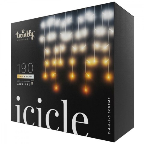 Inteligentne lampki sople Icicle 190 AWW LED, 5x0,5 m, IP44, przezroczysty przewód Inteligentne lampki sople Icicle 190 AWW LED, 5x0,5 m, IP44, przezroczysty przewód