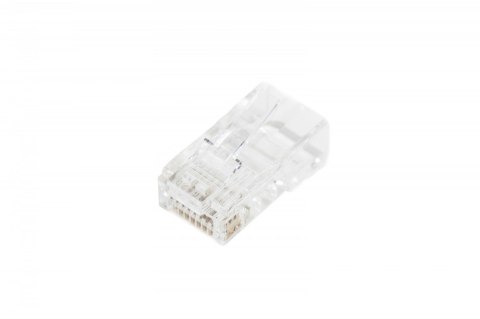 Wtyk RJ45 (8P8C) przelotowy, kat.5e, nieekranowany, AWG 26-24, opakowanie 100 sztuk Wtyk RJ45 (8P8C) przelotowy, kat.5e, nieekranowany, AWG 26-24, opakowanie 100 sztuk