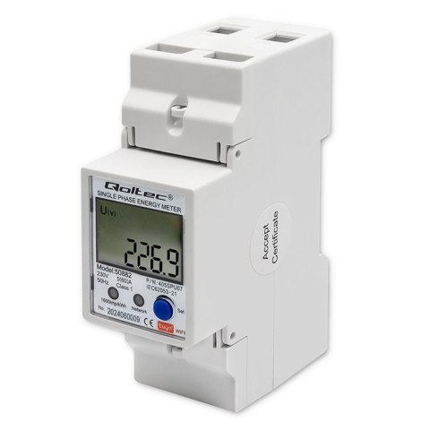 Jednofazowy elektroniczny licznik | miernik zużycia energii na szynę DIN | 230V | LCD | Wi-Fi Jednofazowy elektroniczny licznik | miernik zużycia energii na szynę DIN | 230V | LCD | Wi-Fi