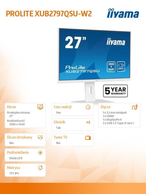 Monitor 27 cali XUB2797QSU-W2,IPS,HDMI,DP,100Hz,QHD,300cd,(5y)