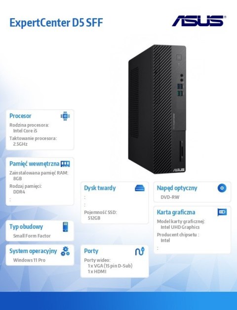 Komputer ExpertCenter D5 D500SE-513500503X i5-13500 8GB/512GB/DVD-RW/ W11 PRO
