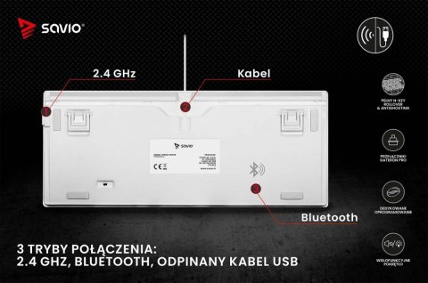 Klawiatura mechaniczna bezprzewodowa SAVIO PHENIX WHITE Gateron Yellow, Pudding