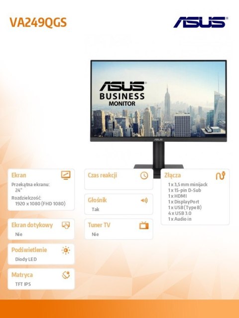 Monitor 24 cale VA249QGS FHD IPS 120Hz HDMI DP VGA