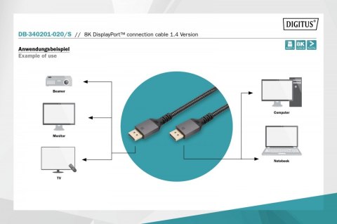 Kabel połączeniowy PREMIUM DisplayPort 8K60Hz UHD DP/DP M/M 2m Czarny Kabel połączeniowy PREMIUM DisplayPort 8K60Hz UHD DP/DP M/M 2m Czarny