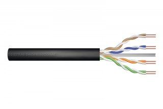 Kabel teleinformatyczny instalacyjny zewnętrzny żelowany kat.5e, U/UTP, Fca, drut, AWG24/1, PE, 305m, czarny, szpula