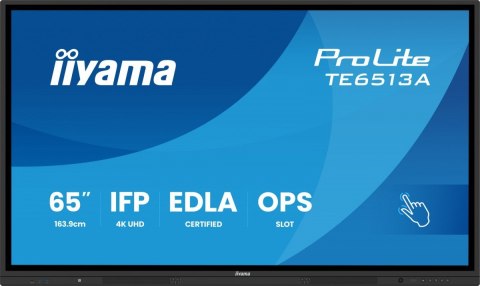 Monitor 65 cali TE6513A-B1AG INFRARED,40pkt,IPS,4K,7H,450cd/m2, WiFi,USB, ANDROID 14, Google EDLA,2x20W, UCHWYT CIENNY
