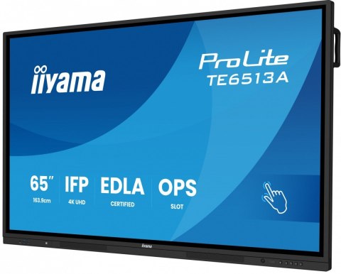 Monitor 65 cali TE6513A-B1AG INFRARED,40pkt,IPS,4K,7H,450cd/m2, WiFi,USB, ANDROID 14, Google EDLA,2x20W, UCHWYT CIENNY