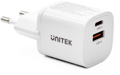 Unitek Ładowarka sieciowa 1x USB-A 1x USB-C QC PC 3.0 33W biała Unitek Ładowarka sieciowa 1x USB-A 1x USB-C QC PC 3.0 33W biała