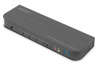Przełącznik KVM, 4 portowy, 4K 60Hz, 4x DP IN, 1x DP OUT, 1x HDMI OUT, 2x USB A, 1x Audio IN&OUT