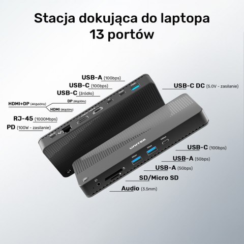 Stacja dokująca 12w1 USB-C, HDMI 2.1, USB 4, PD 100W; D1079A Stacja dokująca 12w1 USB-C, HDMI 2.1, USB 4, PD 100W; D1079A