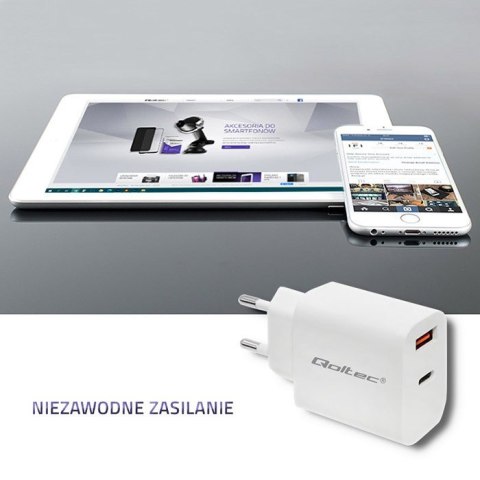 Ładowarka sieciowa | 18W | 5-12V | 1.5-3A | USB typ C PD | USB QC 3.0 | Biała Ładowarka sieciowa | 18W | 5-12V | 1.5-3A | USB typ C PD | USB QC 3.0 | Biała