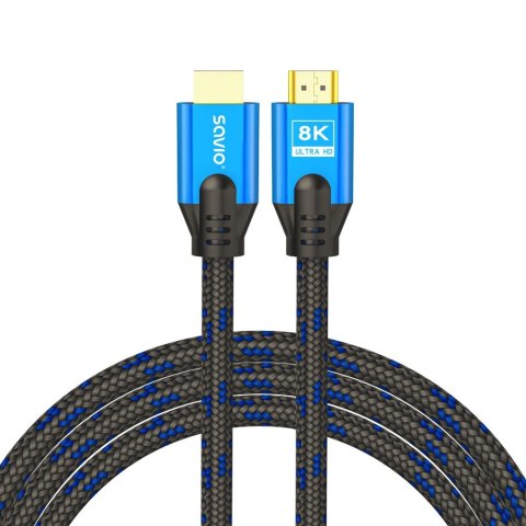 Kabel HDMI (M) v2.1, 3m, 8K, miedź, niebiesko-czarny, złote końcówki, ethernet/3D, CL-143 Kabel HDMI (M) v2.1, 3m, 8K, miedź, niebiesko-czarny, złote końcówki, ethernet/3D, CL-143