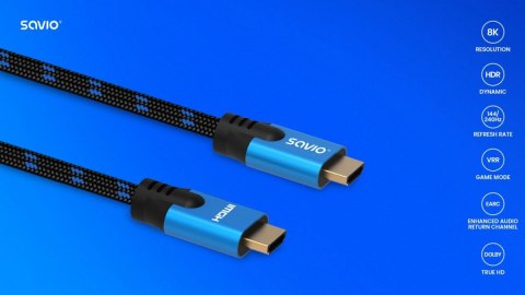 Kabel HDMI (M) v2.1, 3m, 8K, miedź, niebiesko-czarny, złote końcówki, ethernet/3D, CL-143 Kabel HDMI (M) v2.1, 3m, 8K, miedź, niebiesko-czarny, złote końcówki, ethernet/3D, CL-143