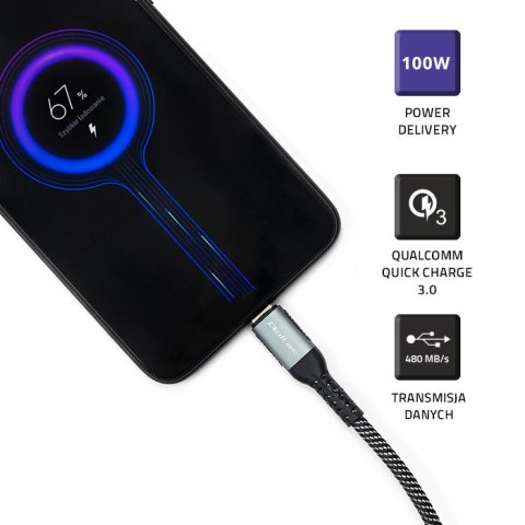 Kabel USB 2.0 typ C | USB 2.0 typ C 100W | QC 3.0 | PD | 1m | Czarny Kabel USB 2.0 typ C | USB 2.0 typ C 100W | QC 3.0 | PD | 1m | Czarny