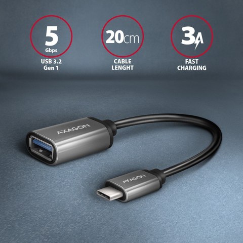 RUCM-AFAC Kabel adapter USB 3.2 Gen 1 Type-C samiec -> Type-A żeńska, 0,2m, 3A, ALU RUCM-AFAC Kabel adapter USB 3.2 Gen 1 Type-C samiec -> Type-A żeńska, 0,2m, 3A, ALU