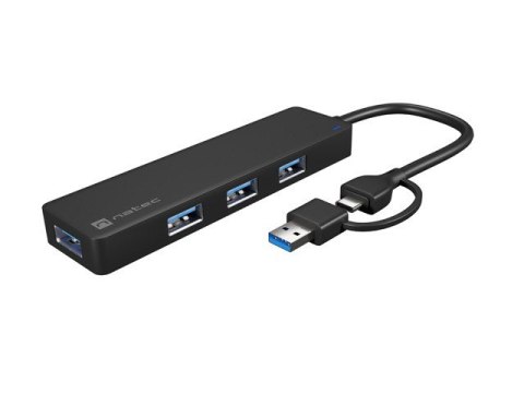 Hub USB-C 4 porty Mayfly czarny + adapter USB-A Hub USB-C 4 porty Mayfly czarny + adapter USB-A