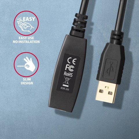 ADR-205 USB 2.0 A-M -> A-F aktywny kabel przedłużacz/wzmacniacz 5m ADR-205 USB 2.0 A-M -> A-F aktywny kabel przedłużacz/wzmacniacz 5m