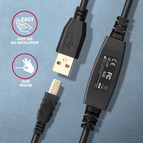 ADR-220B USB 2.0 A-M -> B-M aktywny kabel połączeniowy/wzmacniacz 20m ADR-220B USB 2.0 A-M -> B-M aktywny kabel połączeniowy/wzmacniacz 20m