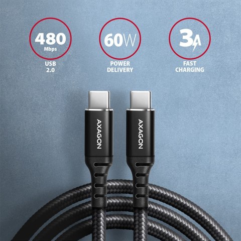 BUCM-CM15AB Kabel USB-C - USB-C 2.0, 1.5m, PD 60W, 3A, ALU, oplot Czarny BUCM-CM15AB Kabel USB-C - USB-C 2.0, 1.5m, PD 60W, 3A, ALU, oplot Czarny
