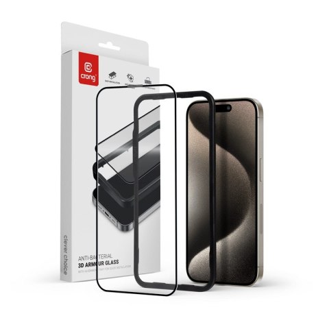 Szkło hartowane Anti-Bacterial 3D Armour Glass 9H na cały ekran iPhone iPhone 15 Pro z ramką instalacyjną Szkło hartowane Anti-Bacterial 3D Armour Glass 9H na cały ekran iPhone iPhone 15 Pro z ramką instalacyjną
