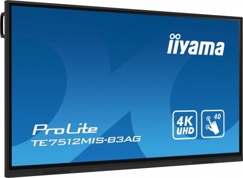Monitor 75 cali ProLite TE7512MIS-B3AG,INFRARED,40pkt,IPS,4K, 24/7, 7H, WiFi,VGA, HDMI, USB-c, Bluetooth,metal,8ms, vesa, głośni Monitor 75 cali ProLite TE7512MIS-B3AG,INFRARED,40pkt,IPS,4K, 24/7, 7H, WiFi,VGA, HDMI, USB-c, Bluetooth,metal,8ms, vesa, głośni
