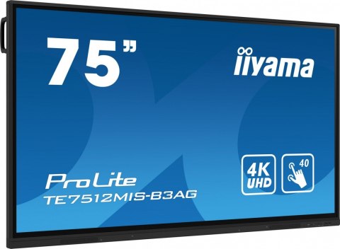 Monitor 75 cali ProLite TE7512MIS-B3AG,INFRARED,40pkt,IPS,4K, 24/7, 7H, WiFi,VGA, HDMI, USB-c, Bluetooth,metal,8ms, vesa, głośni Monitor 75 cali ProLite TE7512MIS-B3AG,INFRARED,40pkt,IPS,4K, 24/7, 7H, WiFi,VGA, HDMI, USB-c, Bluetooth,metal,8ms, vesa, głośni