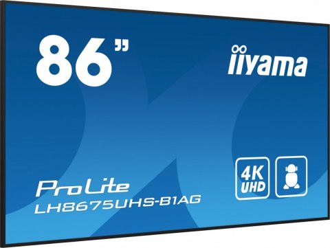 Monitor 85.6 calowy LH8675UHS-B1A, 24/7,IPS,ANDROID.11,4K,500cd/m2,WiFi,3xHDMI,DP,Daisy/Chain,2xUSB,2x10W,RJ45,iiSignage2,FailOv Monitor 85.6 calowy LH8675UHS-B1A, 24/7,IPS,ANDROID.11,4K,500cd/m2,WiFi,3xHDMI,DP,Daisy/Chain,2xUSB,2x10W,RJ45,iiSignage2,FailOv