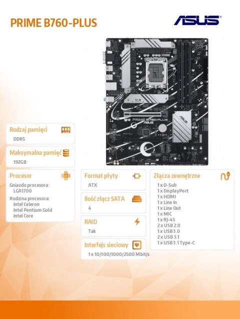 Płyta główna PRIME B760-PLUS s1700 4DDR5 ATX Płyta główna PRIME B760-PLUS s1700 4DDR5 ATX
