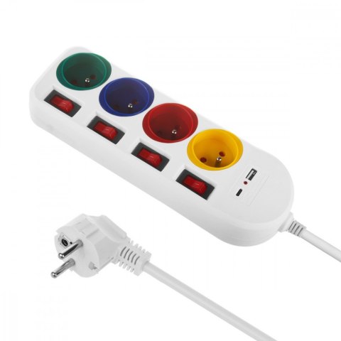 Przedłużacz 4 gniazda 1.5m, USB A/C MCE508 W Przedłużacz 4 gniazda 1.5m, USB A/C MCE508 W