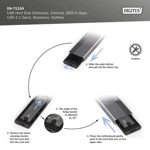 Obudowa USB 3.1 Typ C na dysk SSD M.2 SATA 6 Gbps aluminiowa, beznarzędziowa Obudowa USB 3.1 Typ C na dysk SSD M.2 SATA 6 Gbps aluminiowa, beznarzędziowa