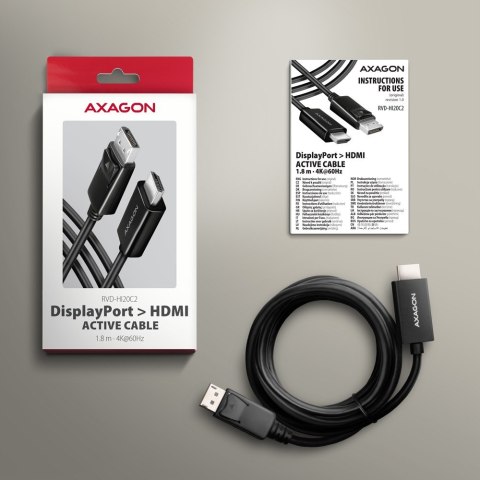 RVD-HI20C2 Adapter aktywny DisplayPort -> HDMI 1.4, 4K/60Hz, kabel 1,8m RVD-HI20C2 Adapter aktywny DisplayPort -> HDMI 1.4, 4K/60Hz, kabel 1,8m