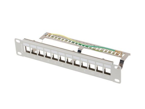 Patch Panel 12 Port 1U 10 cali FTP z organizerem do modułów keystone szary Patch Panel 12 Port 1U 10 cali FTP z organizerem do modułów keystone szary