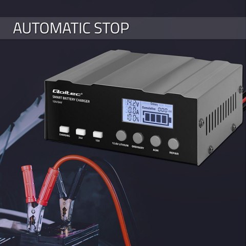 Inteligentna mikroprocesorowa ładowarka 12V | 12.6V | 24V |Prostownik z funkcją naprawy do akumulatora AGM GEL LiFePO4 | LCD Inteligentna mikroprocesorowa ładowarka 12V | 12.6V | 24V |Prostownik z funkcją naprawy do akumulatora AGM GEL LiFePO4 | LCD