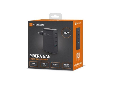 Ładowarka sieciowa Ribera GAN 3xUSB-C + 1x USB-A 100W czarna Ładowarka sieciowa Ribera GAN 3xUSB-C + 1x USB-A 100W czarna