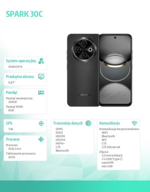 Smartfon SPARK 30C 8/256GB ORBIT BLACK w/o charger Smartfon SPARK 30C 8/256GB ORBIT BLACK w/o charger