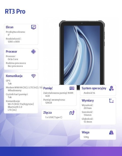 Tablet RT3 Pro 4G 8 cal 4/128GB czarny Tablet RT3 Pro 4G 8 cal 4/128GB czarny