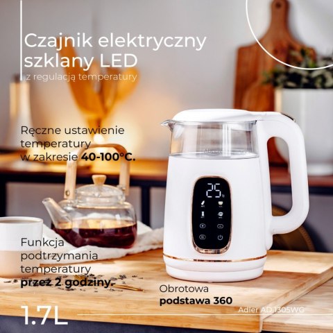 Czajnik 1,7l z wyświetlaczem LED, regulacją temperatury AD 1305WG Czajnik 1,7l z wyświetlaczem LED, regulacją temperatury AD 1305WG