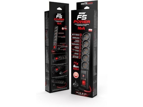 Listwa zasilająca F5 Power 5m 16A (5 gniazd) czarna Listwa zasilająca F5 Power 5m 16A (5 gniazd) czarna