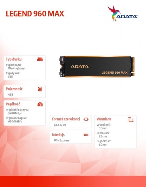 Dysk SSD LEGEND 960 MAX 4TB PCIe 4x4 7.4/6.8 GB/s M2 Dysk SSD LEGEND 960 MAX 4TB PCIe 4x4 7.4/6.8 GB/s M2