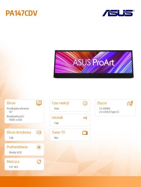 Monitor 14 cali PA147CDV BK/5MS/EU/HDMI+TYPEC*2 Monitor 14 cali PA147CDV BK/5MS/EU/HDMI+TYPEC*2