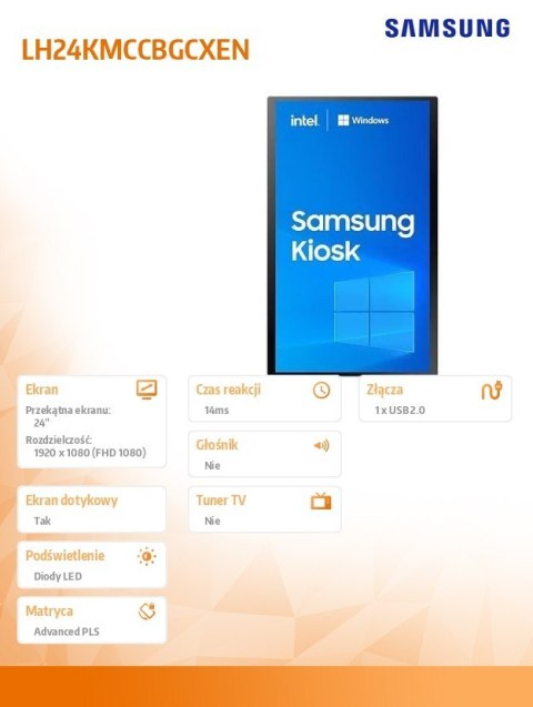 Monitor profesjonalny KIOSK KM24C 24 cale Matowy, Dotykowa 16h/7 250(cd/m2) 1920 x 1080(FHD) Win10 IoT Celeron 3 lata d2d (LH24K Monitor profesjonalny KIOSK KM24C 24 cale Matowy, Dotykowa 16h/7 250(cd/m2) 1920 x 1080(FHD) Win10 IoT Celeron 3 lata d2d (LH24K