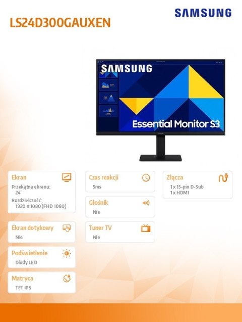 Monitor 24 cale LS24D300GAUXEN FHD 1xHDMI 1xDP 100Hz Monitor 24 cale LS24D300GAUXEN FHD 1xHDMI 1xDP 100Hz