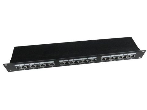 Patch Panel 24 Porty 1U 19'' Kat.5e ekran z funkcją organizacji kabli czarny Patch Panel 24 Porty 1U 19'' Kat.5e ekran z funkcją organizacji kabli czarny