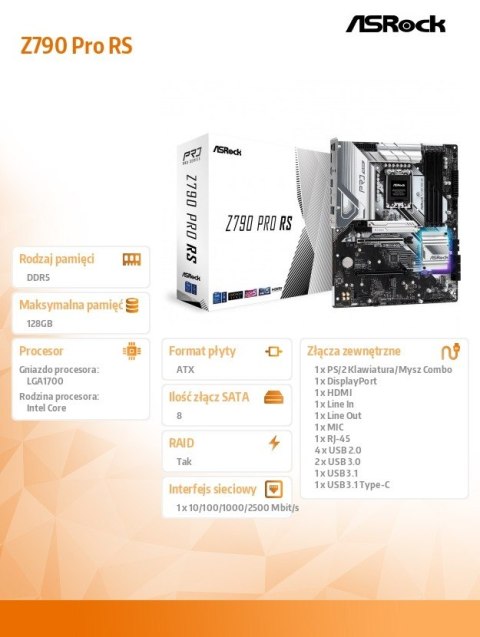 Płyta główna Z790 PRO RS s1700 4DDR5 HDMI/DP M.2 ATX Płyta główna Z790 PRO RS s1700 4DDR5 HDMI/DP M.2 ATX
