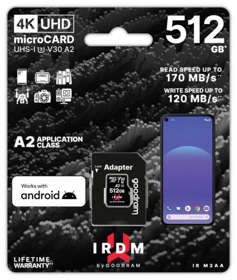 Karta pamięci microSD IRDM 512GB UHS-I U3 A2 + adapter Karta pamięci microSD IRDM 512GB UHS-I U3 A2 + adapter