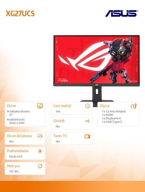 Monitor ROG Strix 27 cali XG27UCS IPS UHD HDMI DP USB-C Monitor ROG Strix 27 cali XG27UCS IPS UHD HDMI DP USB-C