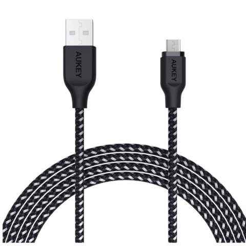 CB-AM2 kabel micro USB - USB-A 2m Quick Charge nylonowy oplot czarno-biały