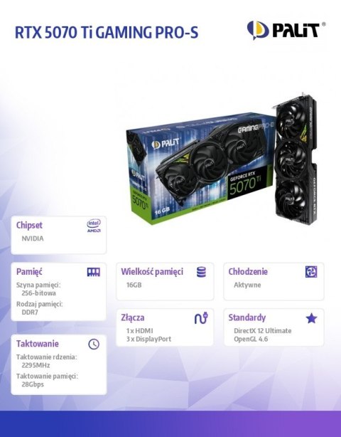 Karta graficzna GeForce RTX 5070 Ti GAMING PRO-S 16GB GDDR7 256bit 3DP/HDMI Karta graficzna GeForce RTX 5070 Ti GAMING PRO-S 16GB GDDR7 256bit 3DP/HDMI
