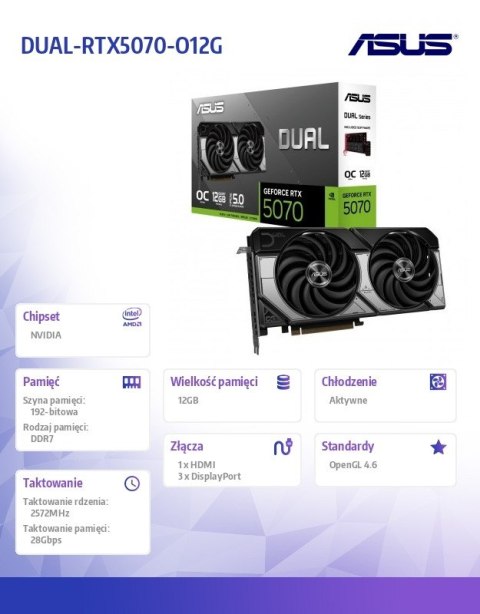 Karta graficzna GeForce RTX 5070 DUAL 12GB GDDR7 192BIT HDMI/3DP Karta graficzna GeForce RTX 5070 DUAL 12GB GDDR7 192BIT HDMI/3DP